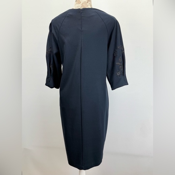 H&M Navy embroidered puff sleeve midi shift dress size M - Picture 6 of 13